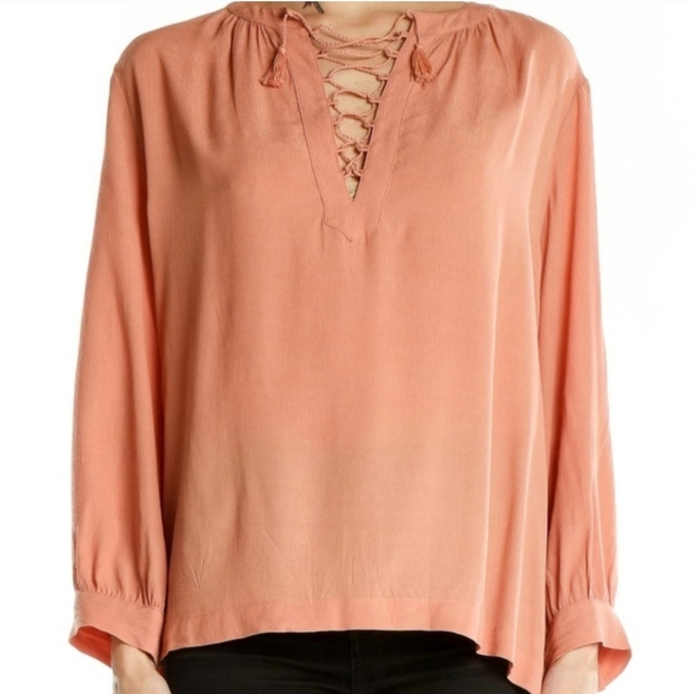 Madewell Lace-Up Long Sleeve Tunic in Peachy Coral